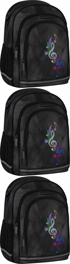 3x Plecak szkolny Starpak Music, jednokomorowy, 23l, 39.5x29x20cm, grafitowy