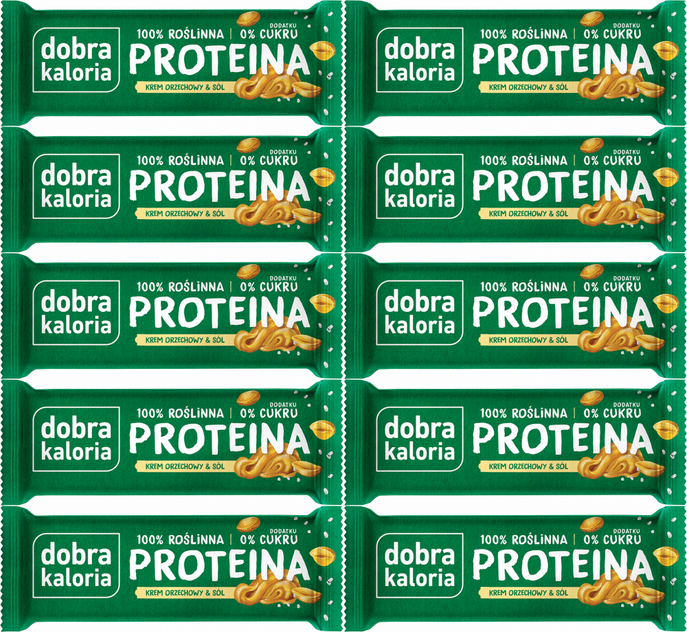 10x Baton proteinowy dobra kaloria Proteina, krem orzechowy i sól, bez cukru, 45g