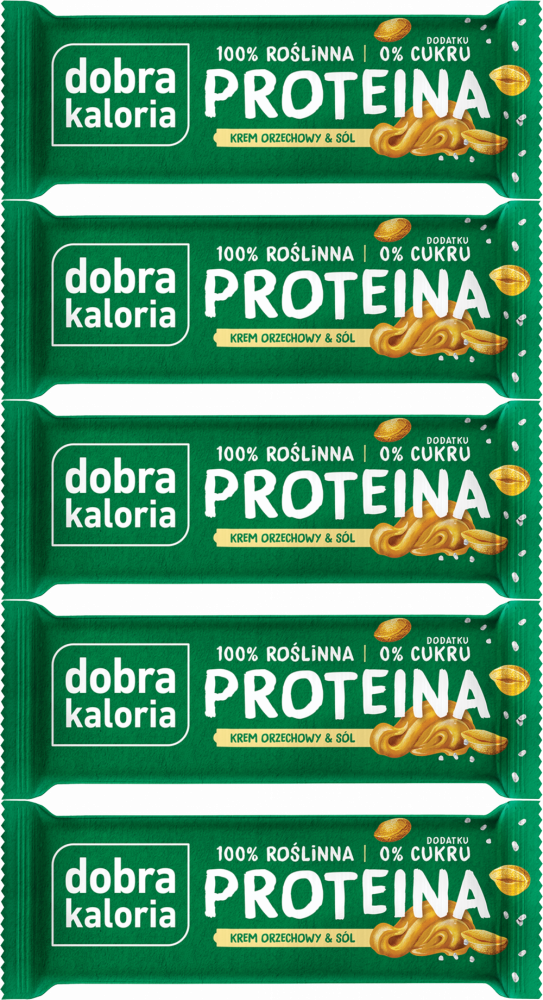 5x Baton proteinowy dobra kaloria Proteina, krem orzechowy i sól, bez cukru, 45g