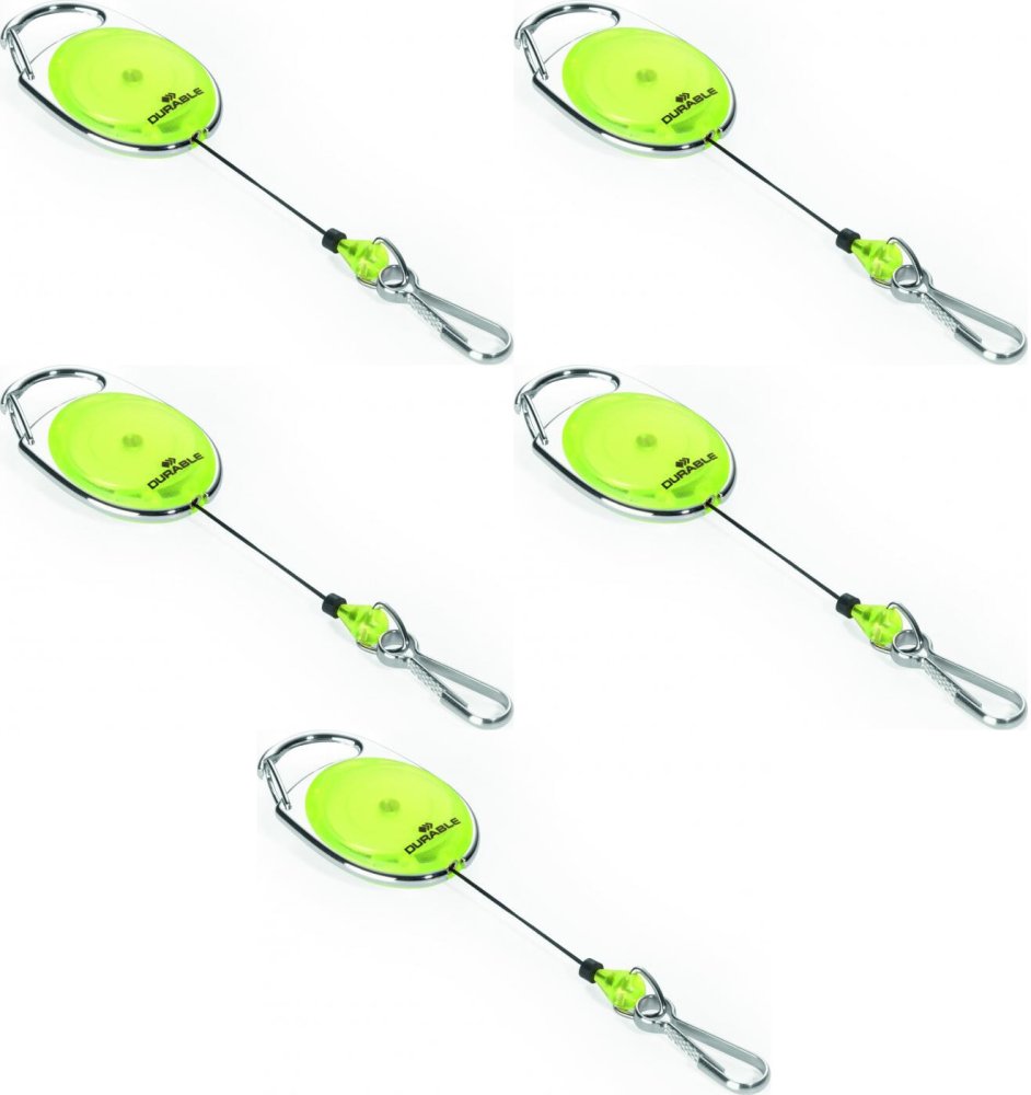 5x Mechanizm ściągający Durable Jojo Style, metalowe zapięcie - karabińczyk, linka 80cm, żółty