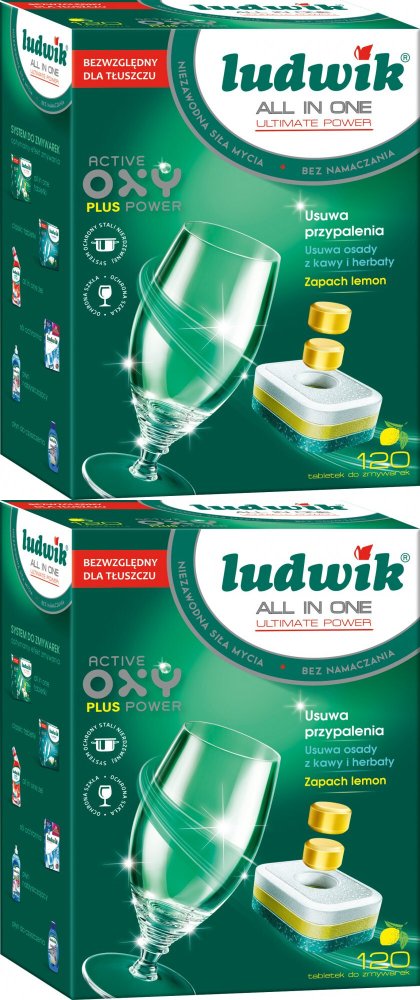 2x Tabletki do zmywarek Ludwik All in One Ultimate Power, cytrynowy, 2.16kg, 120 sztuk