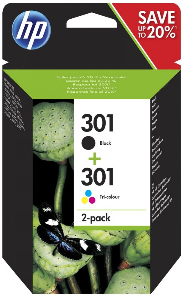 Tusz HP 301 (N9J72AE), 190 stron/165 stron, black (czarny)/CMY cyan (błękitny), magenta (purpurowy), yellow (żółty)