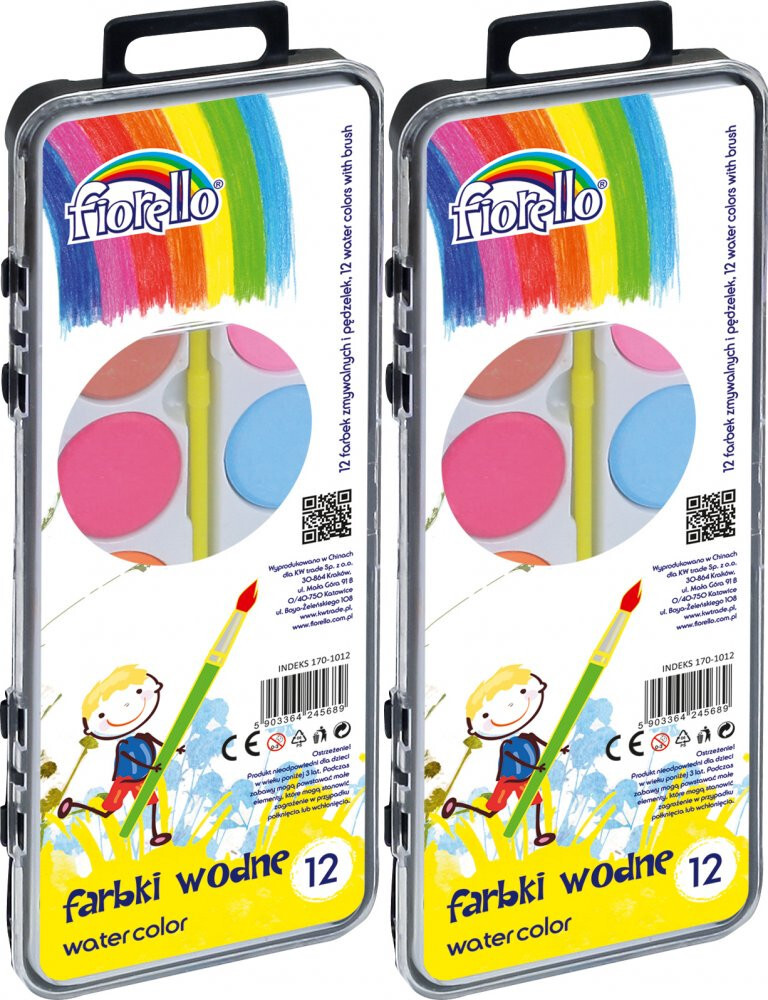 2x Farby akwarelowe wodne Fiorello, 12 sztuk, mix kolorów