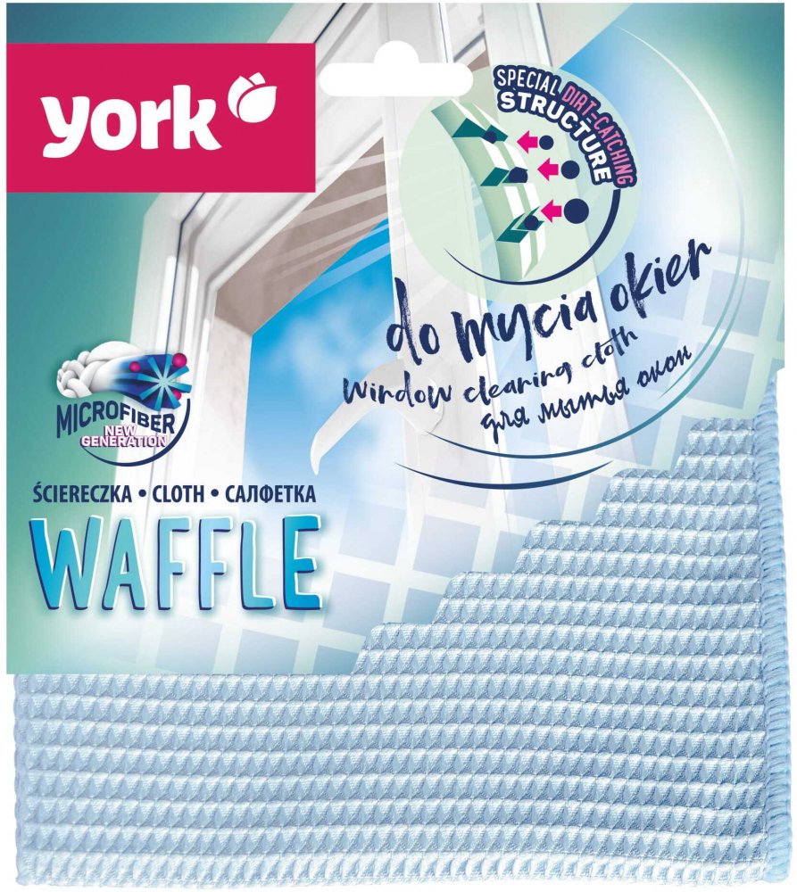Ściereczka z mikrofibry York Waffle, do mycia okien, 35x35cm, 1 sztuka, niebieski
