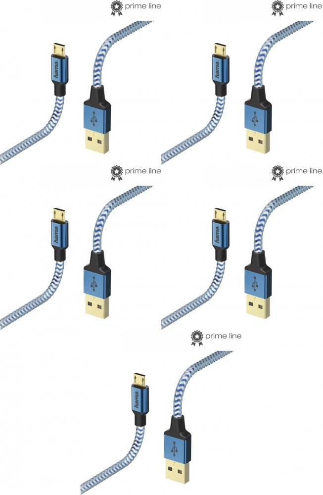 5x Kabel ładujący Hama Reflected Micro USB, 1.5m, niebieski