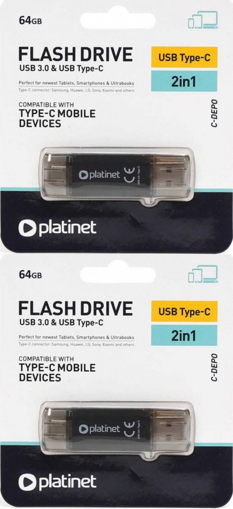 2x Pendrive Platinet C-Depo 2 w 1, 64GB, USB 3.0, czarny