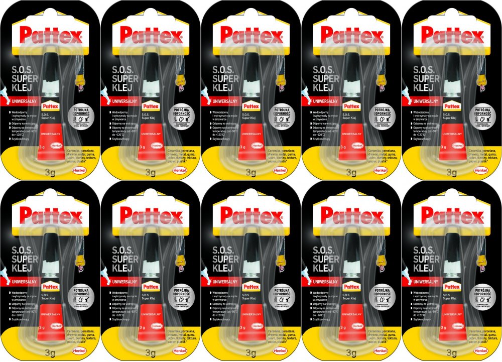 10x Klej błyskawiczny uniwersalny Pattex S.O.S. Super Klej, w tubce, 3g