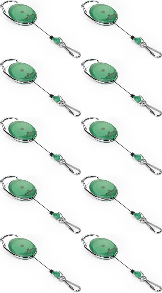 10x Mechanizm ściągający Durable Jojo Style, metalowe zapięcie - karabińczyk, linka 80cm, zielony