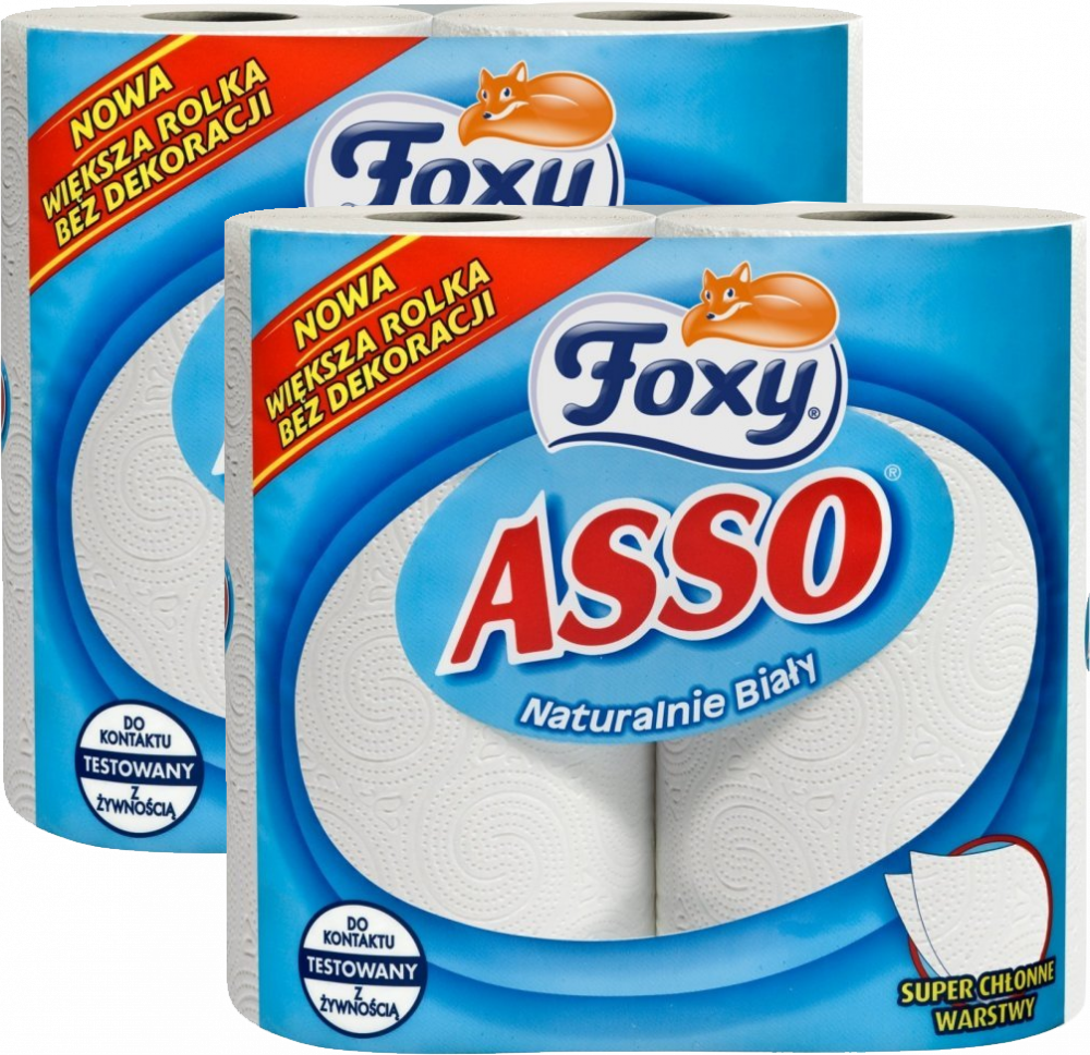 2x Ręcznik papierowy kuchenny Foxy Asso, 2-warstwowy, w roli, 2 rolki, biały