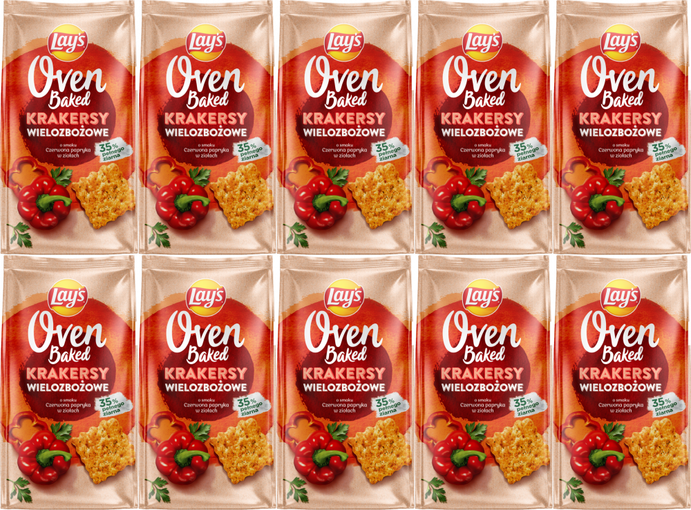 10x Krakersy wielozbożowe Lay’s Oven Baked, Crackers Paprika & Herbs, czerwona papryka w ziołach, 80g