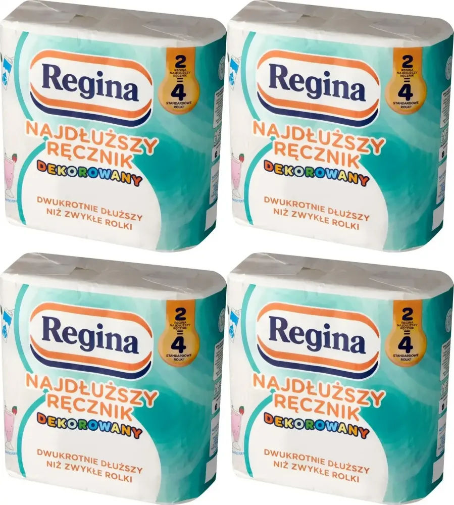 4x Ręcznik papierowy Regina Najdłuższy Ręcznik dekorowany, 2-warstwowy, w roli, 2 rolki, biały