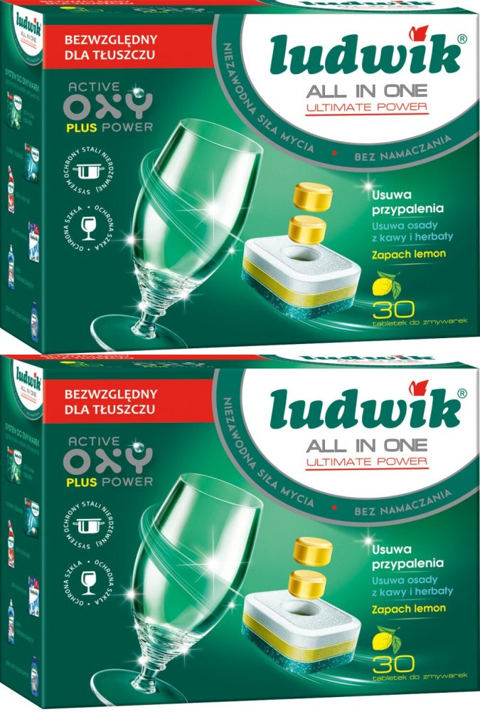 2x Tabletki do zmywarek Ludwik, All in One Ultimate Power, cytrynowy, 30 sztuk