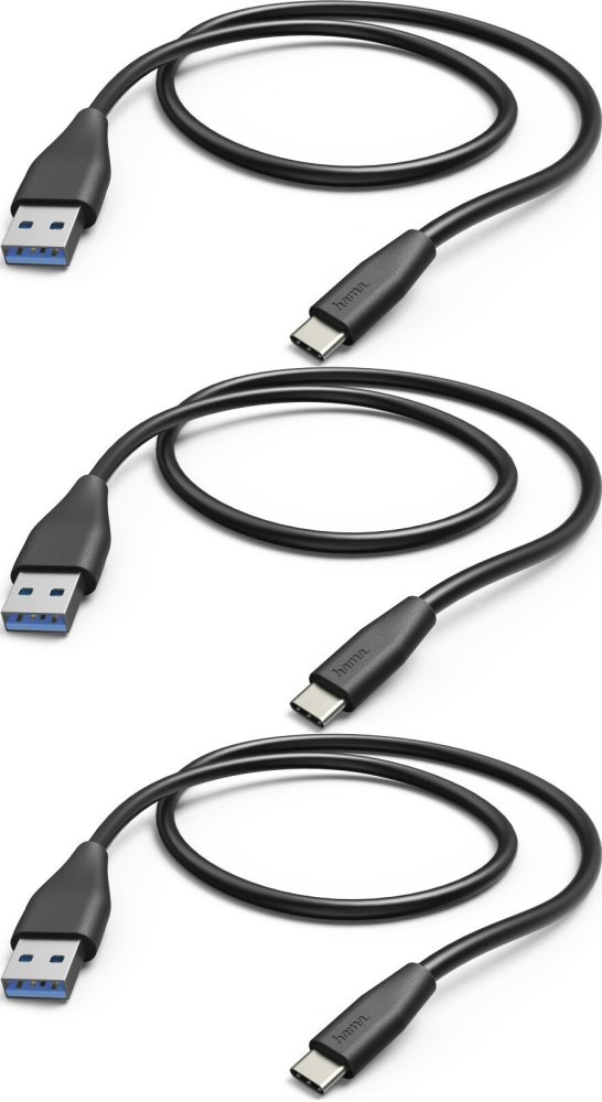 3x Kabel ładujący Hama Typ C - USB 3.1, 1.5m, czarny