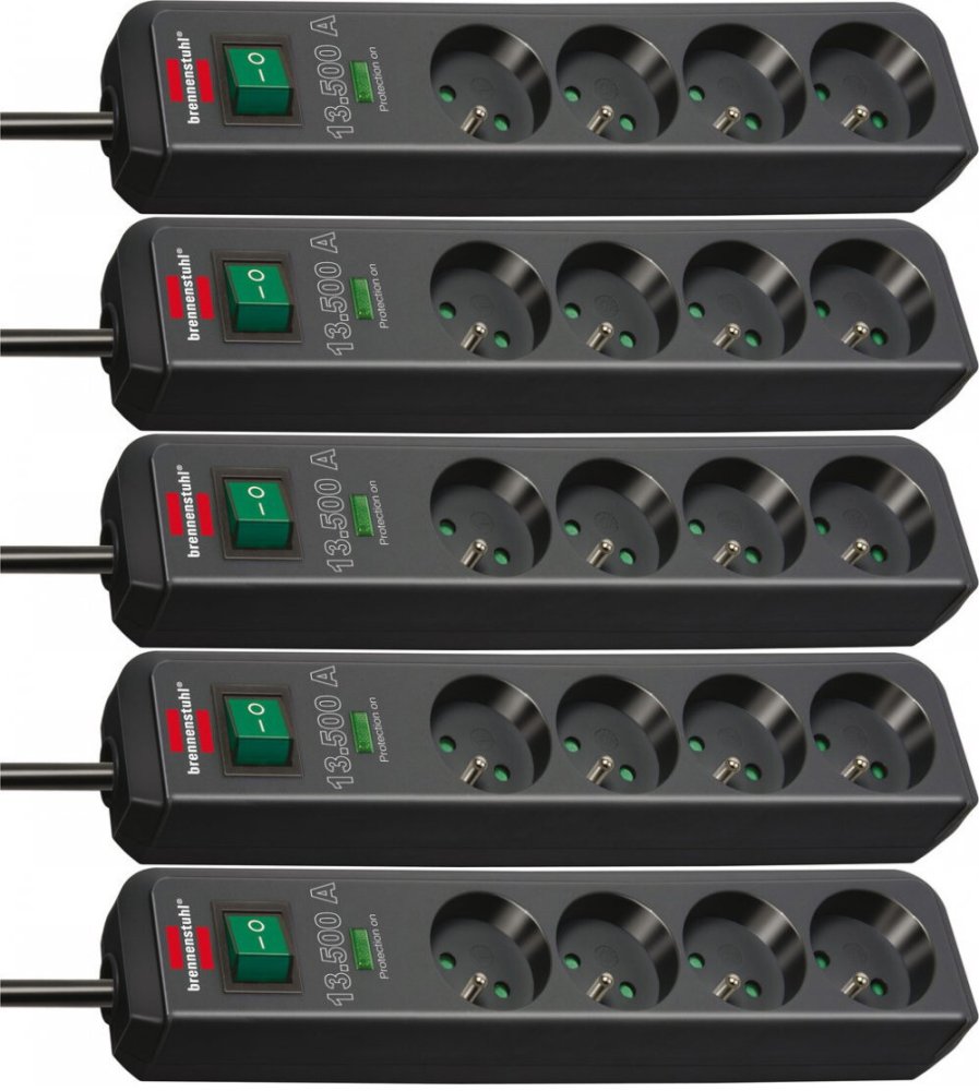 4x Listwa zasilająca przeciwprzepięciowa Brennenstuhl Eco-line, 1.5m, 4 gniazda, czarny