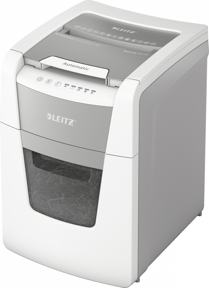 Niszczarka automatyczna Leitz IQ AutoFeed 100, mikrościnek 2x15mm, P-5 DIN, 100 kartek, biały