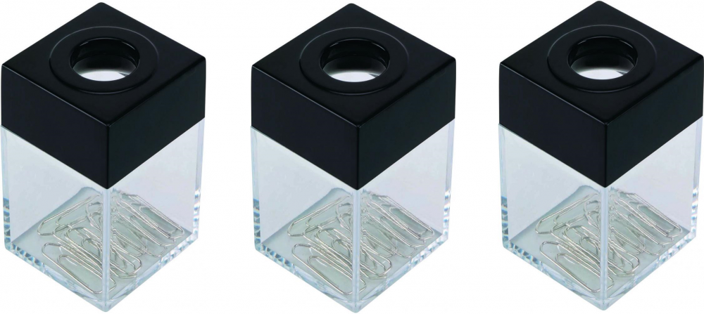 3x pojemnik na spinacze Q-Connect, z magnesem, 40x40x70mm, transparentny