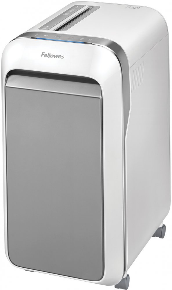 Niszczarka Fellowes LX221, mikrościnek 2x12 mm, 20 kartek, P-5/T-5, biało-szary
