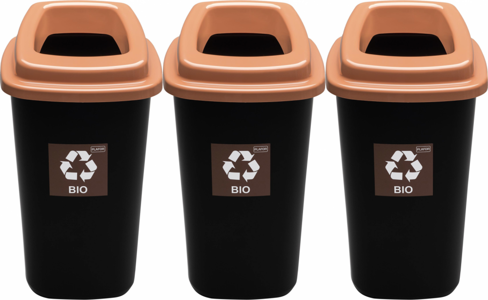 3x Kosz do segregacji odpadów bio Plafor Sort Bin, 90l, czarno-brązowy