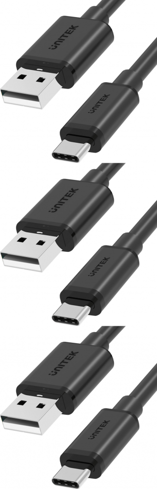 3x Kabel USB-A - USB-C Unitek, 0.5m, czarny