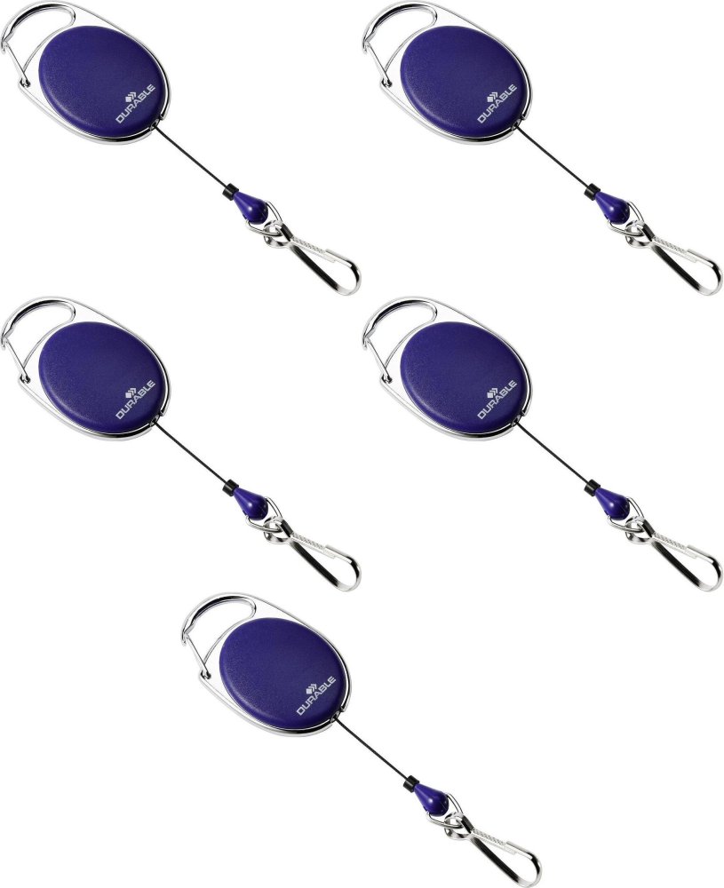 5x Mechanizm ściągający Durable Jojo Style, metalowe zapięcie - karabińczyk, linka 80cm, granatowy