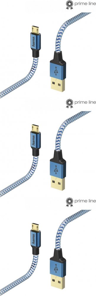 3x Kabel ładujący Hama Reflected Micro USB, 1.5m, niebieski