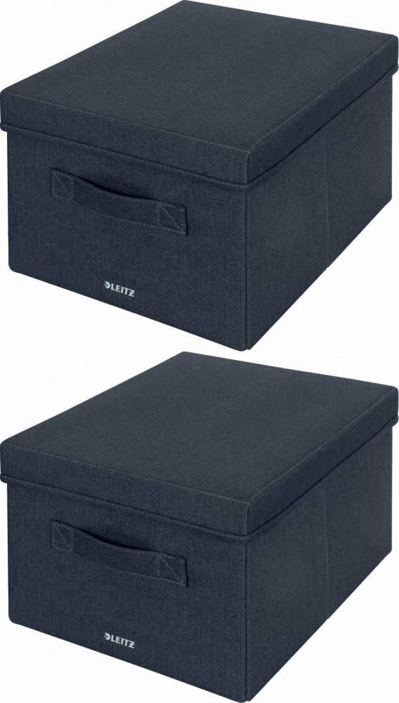 2x Pudełko do przechowywania z pokrywką Leitz Fabric, średnie, 2 sztuki, aksamitny szary