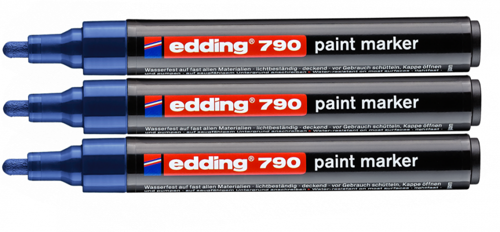 3x Marker olejowy edding, 790, okrągła, 2-3mm, niebieski