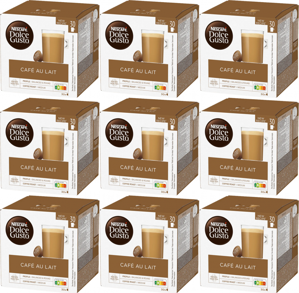 9x Kapsułki do ekspresu Nescafe Dolce Gusto Cafe au Lait, 30 sztuk