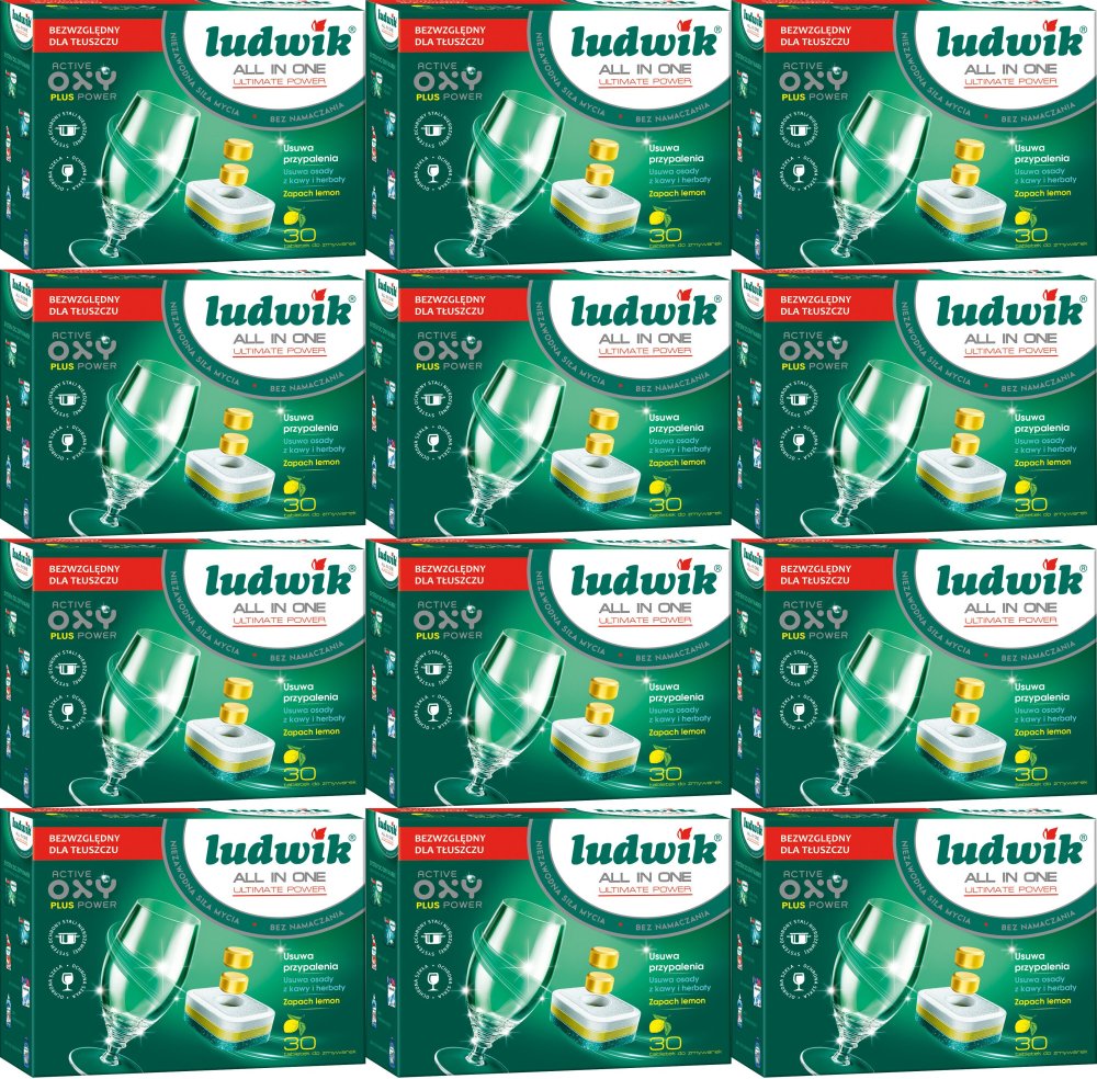 12x Tabletki do zmywarek Ludwik, All in One Ultimate Power, cytrynowy, 30 sztuk