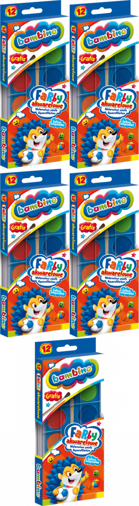 5x Farby akwarelowe Bambino Zwierzaki Uczniaki, 12 sztuk, mix kolorów