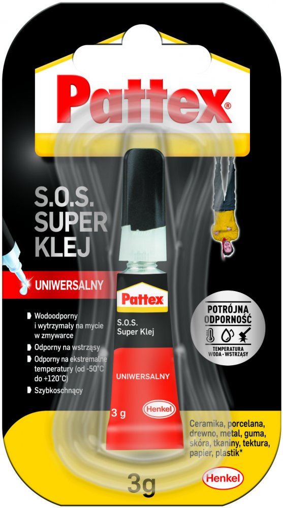 Klej błyskawiczny uniwersalny Pattex S.O.S. Super Klej, w tubce, 3g