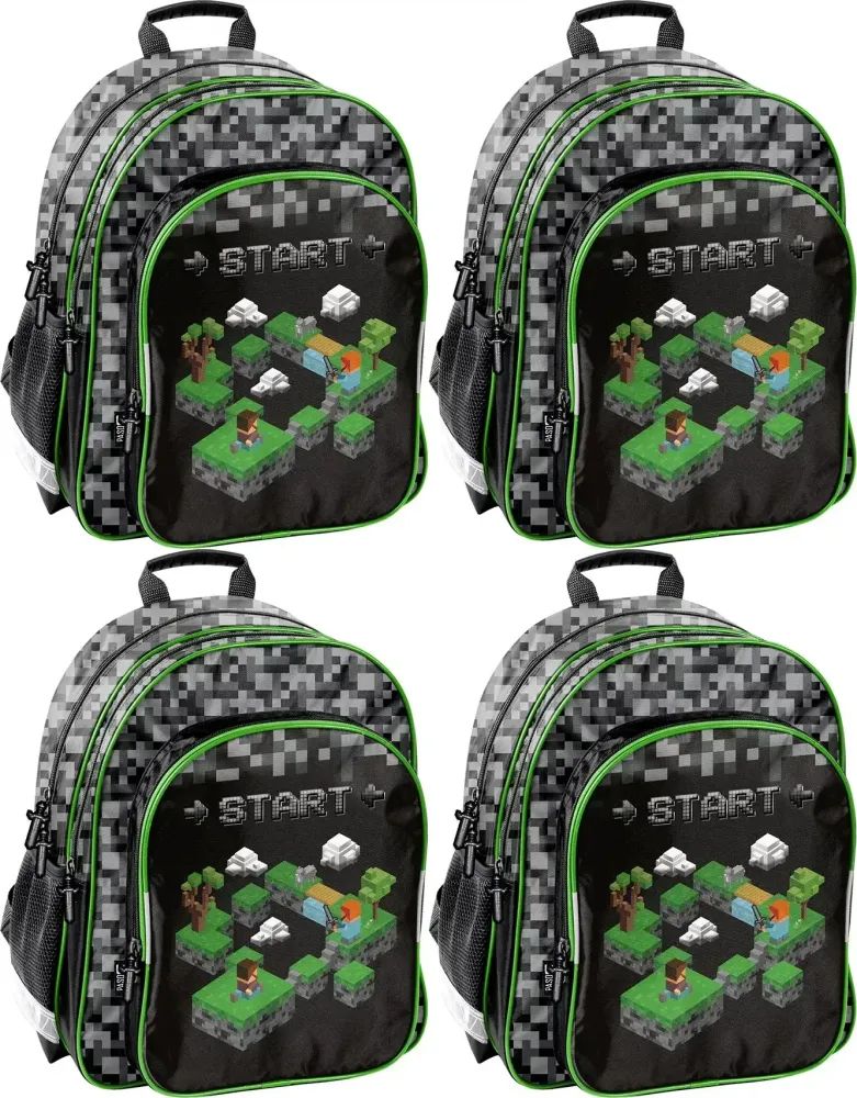 4x Plecak szkolny Paso Minecraft, dwukomorowy, 38x29x16cm