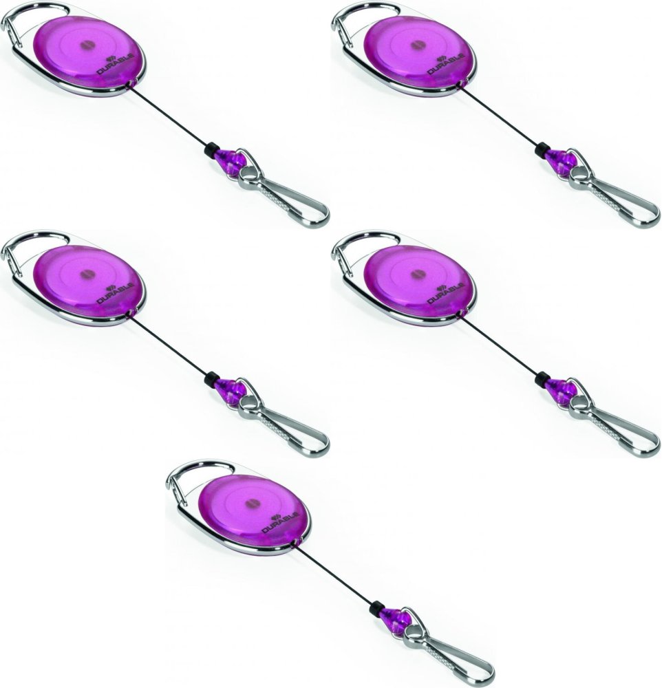 5x Mechanizm ściągający Durable Jojo Style, metalowe zapięcie - karabińczyk, linka 80cm, fioletowy