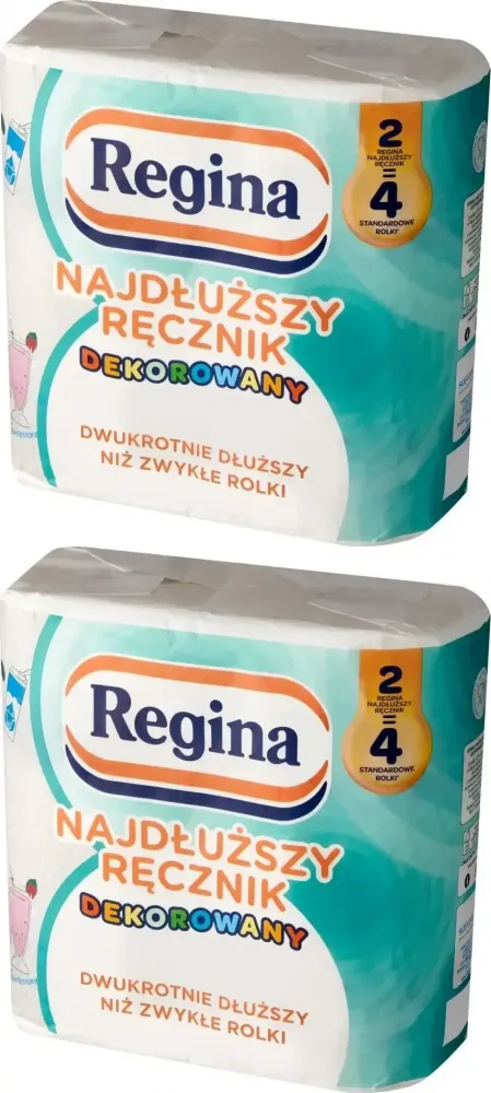 2x Ręcznik papierowy Regina Najdłuższy Ręcznik dekorowany, 2-warstwowy, w roli, 2 rolki, biały