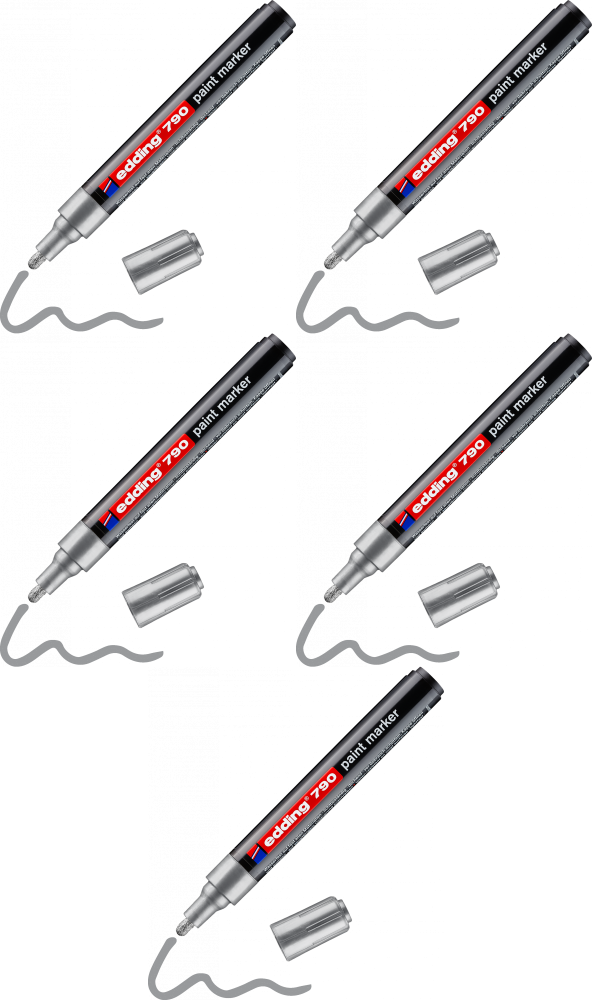 5x Marker olejowy edding, 790, okrągła, 2-3mm, srebrny
