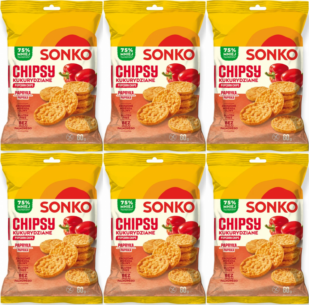 6x Chipsy kukurydziane Sonko, paprykowy, 60g