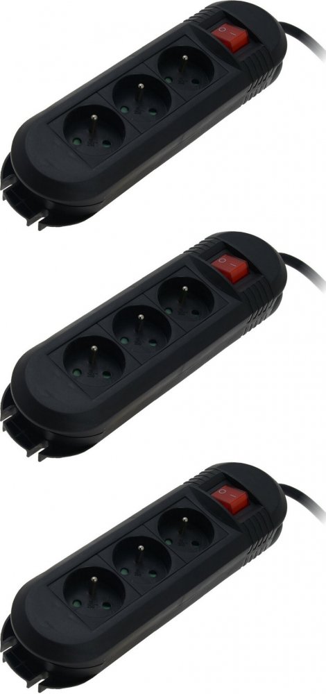 3x Listwa zasilająca Hama Comfort, 3m, 3 gniazda, czarny