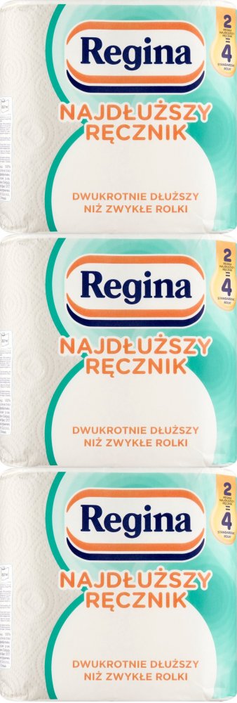 3x Ręcznik papierowy Regina Najdłuższy Ręcznik, 2-warstwowy, w roli, 2 rolki, biały