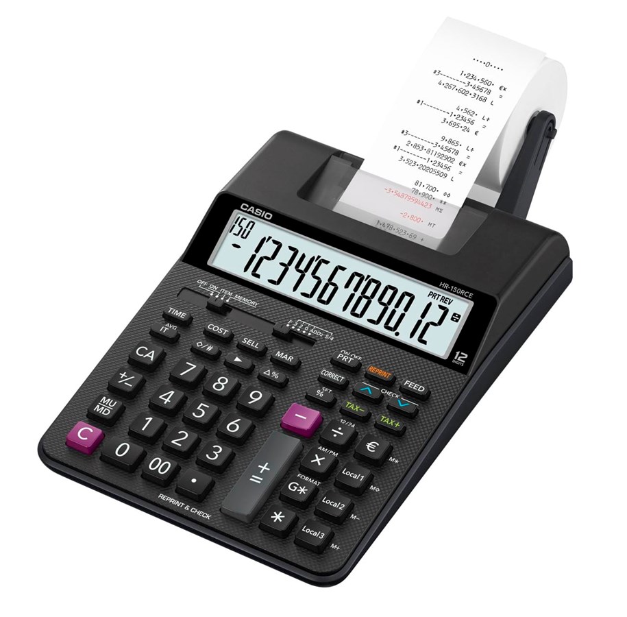 Kalkulator z drukarką Casio HR-150RCE, 12 cyfr, czarny
