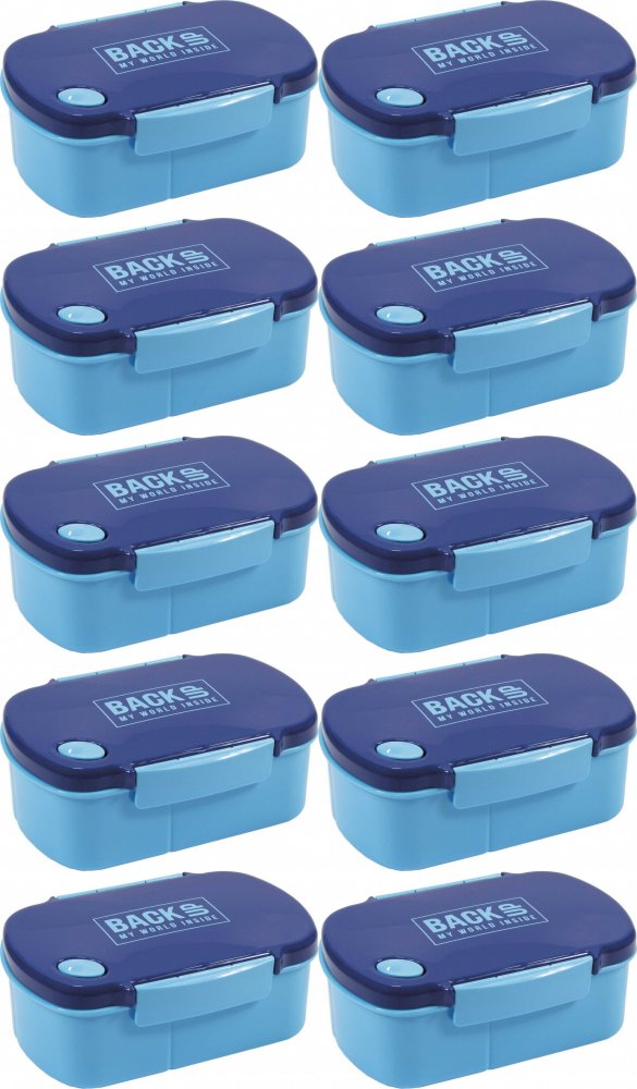 10x Lunchbox BackUP 5, bez BPA, 3 komory, 17x11x7cm, granatowo-niebieski
