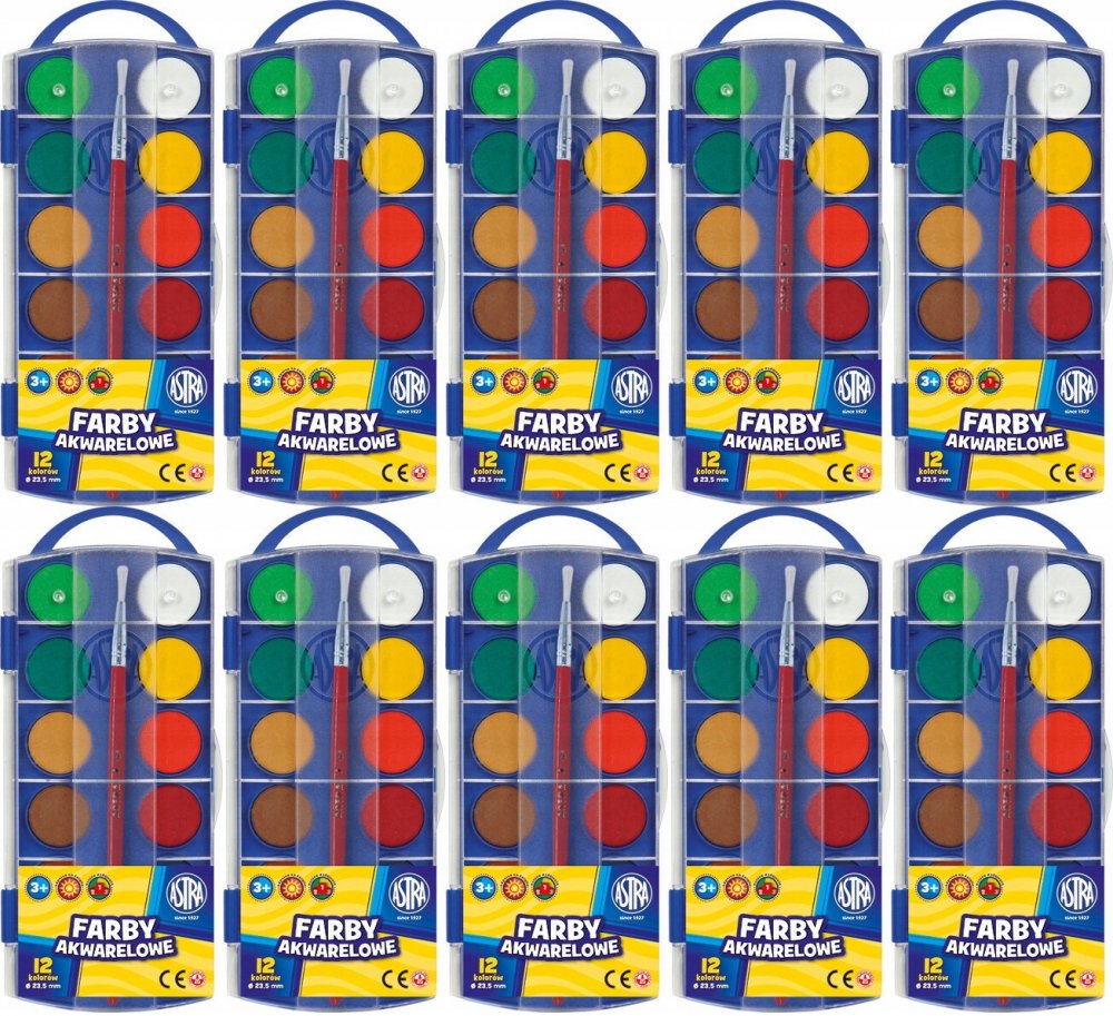 10x Farby akwarelowe Astra, 12 sztuk, mix kolorów