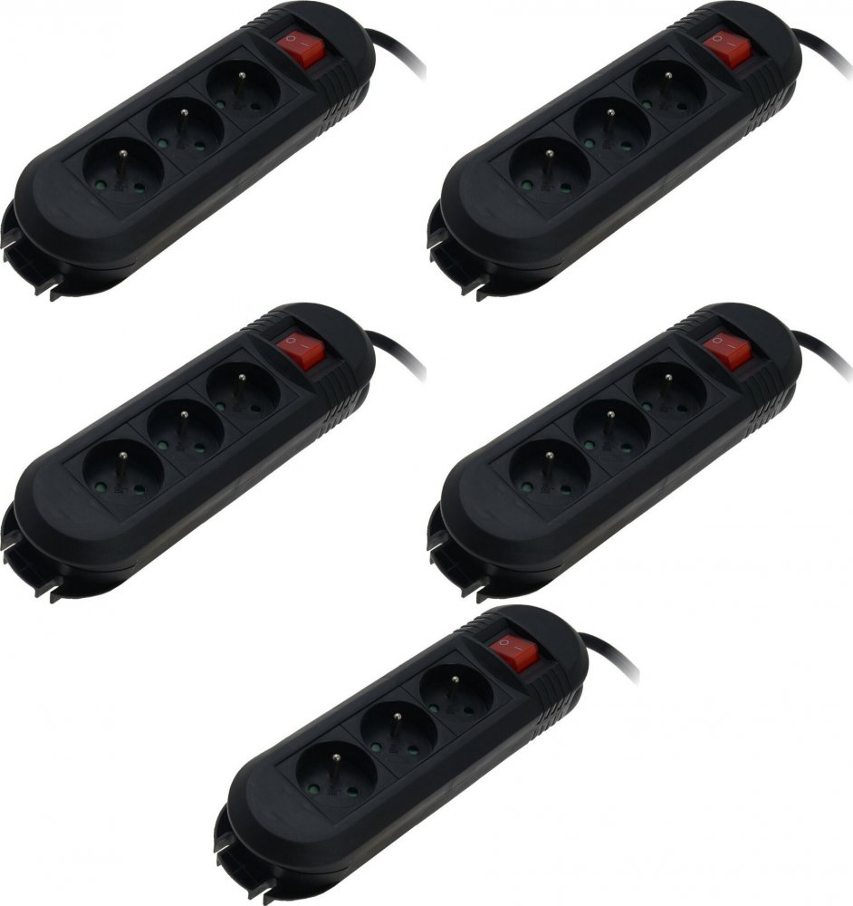 5x Listwa zasilająca Hama Comfort, 3m, 3 gniazda, czarny