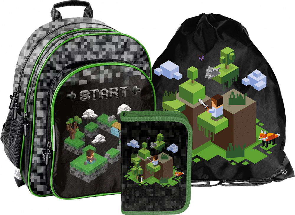 Zestaw: Plecak szkolny + piórnik szkolny + worek na buty Paso Minecraft