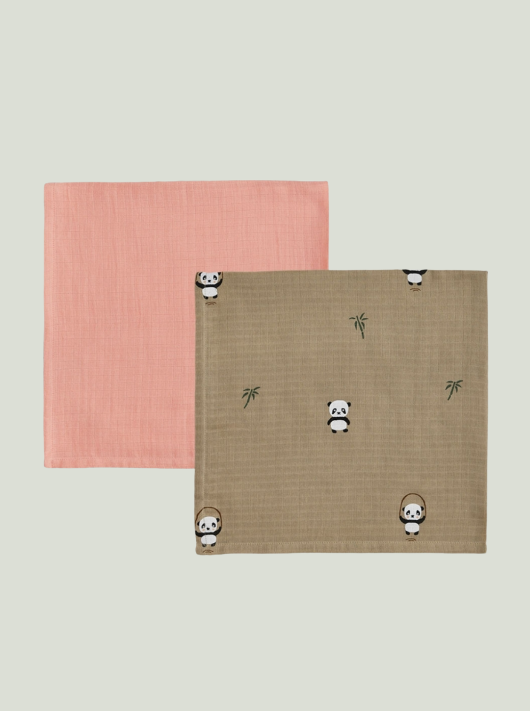 Pieluszki muślinowe Panda Muslin Khaki / Rose - Pack of 2 OYOY Mini