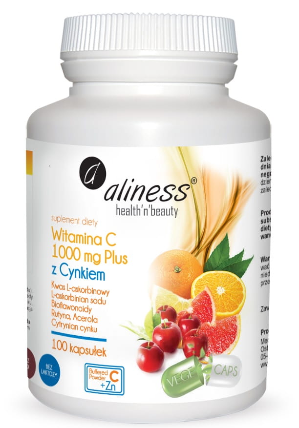 Witamina C 1000mg z CYNKIEM PLUS bioflaw rutyna acer. 100kaps. VEGE Aliness
