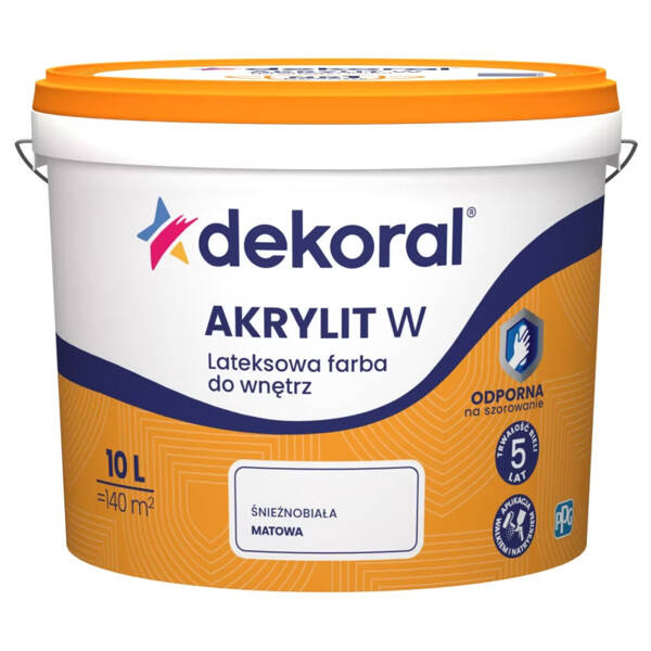 Farba lateksowa Dekoral Akrylit W 10L Śnieżnobiała