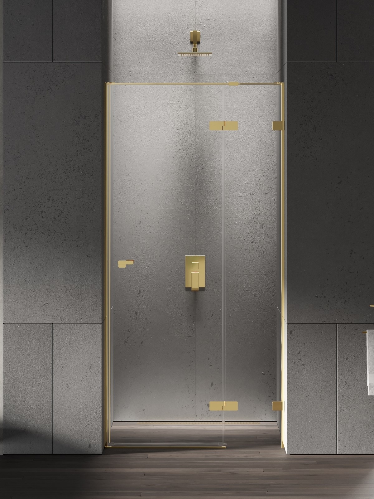 New Trendy Eventa Gold Shine drzwi prysznicowe 90 cm wnękowe prawe złoty połysk/szkło przezroczyste EXK-4674