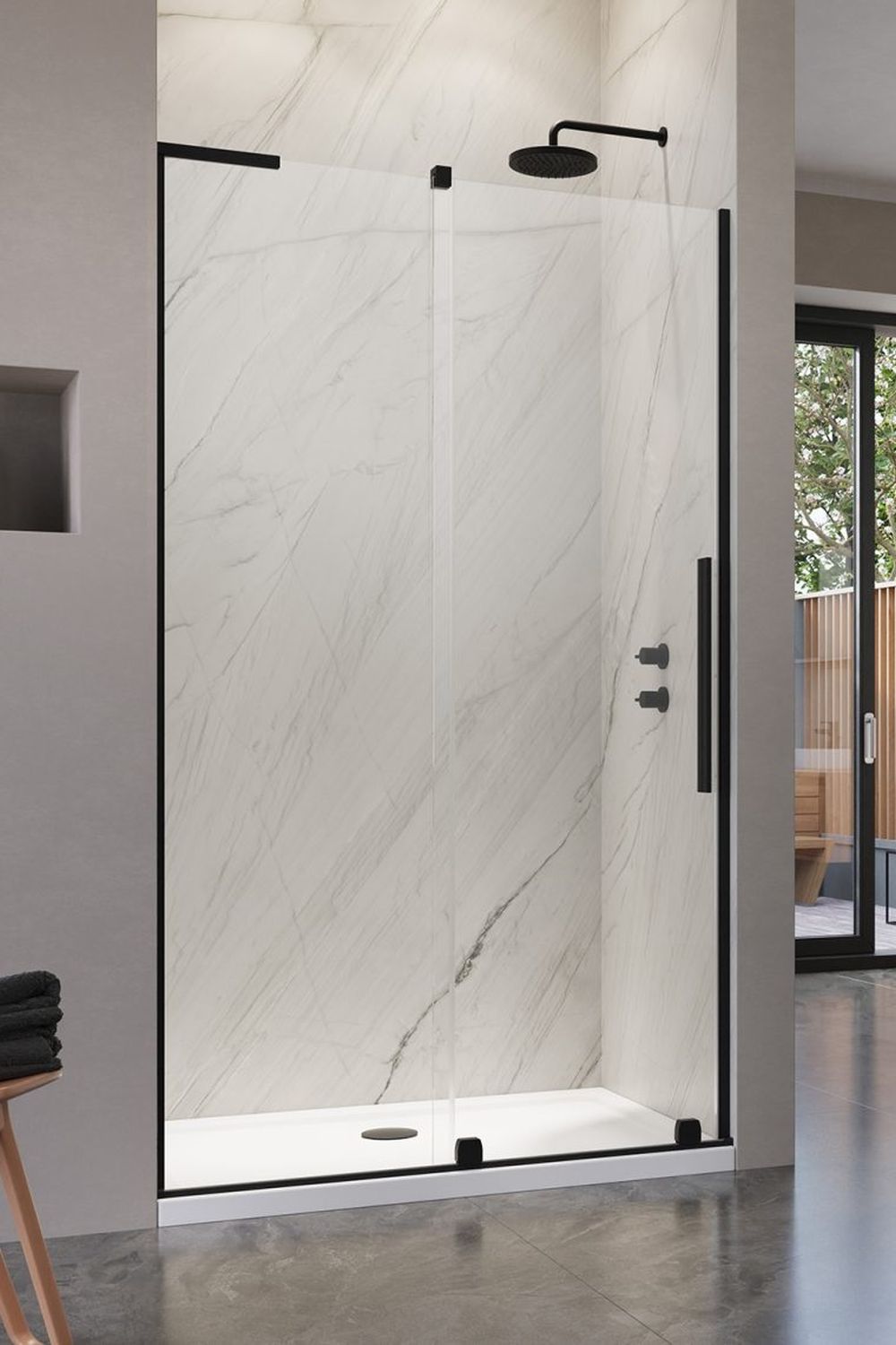 Radaway Furo SL Black DWJ drzwi prysznicowe 120 cm wnękowe lewe czarny mat/szkło przezroczyste 10307622-54-01L/10110580-01-01
