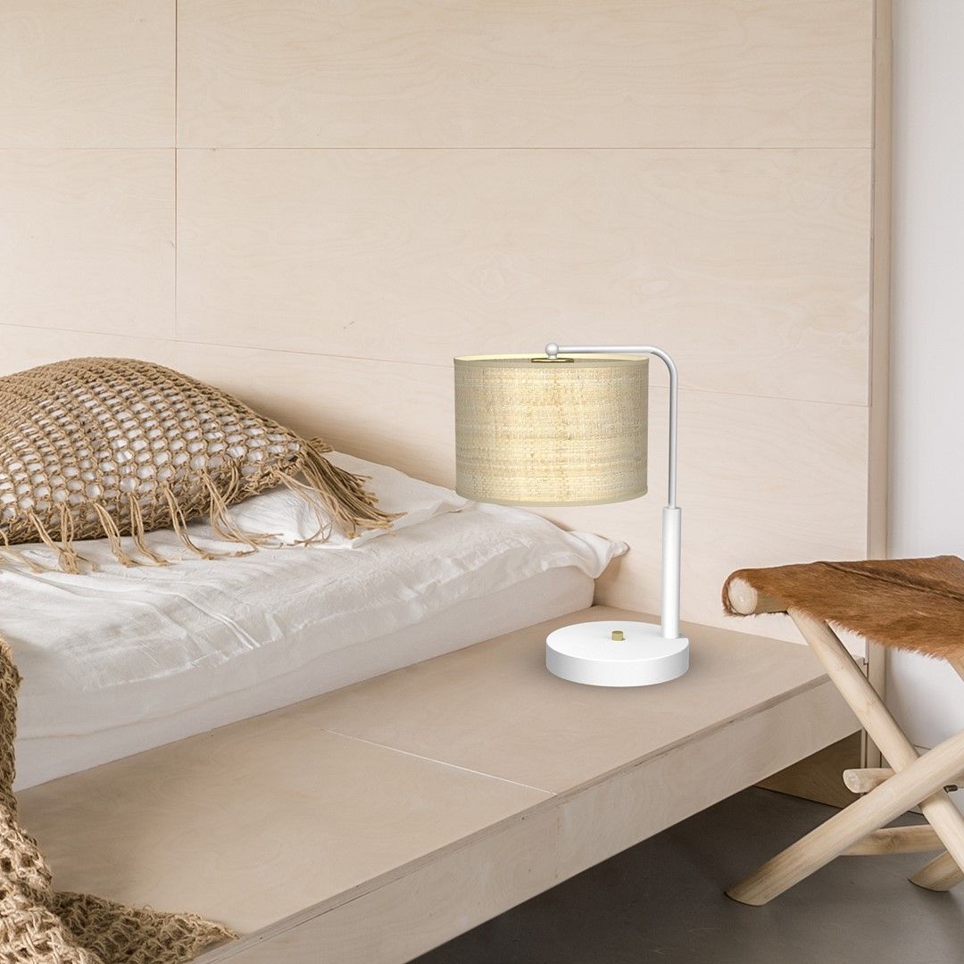 Milagro Marshall lampa stołowa 1x60W rattan/biały MLP7491