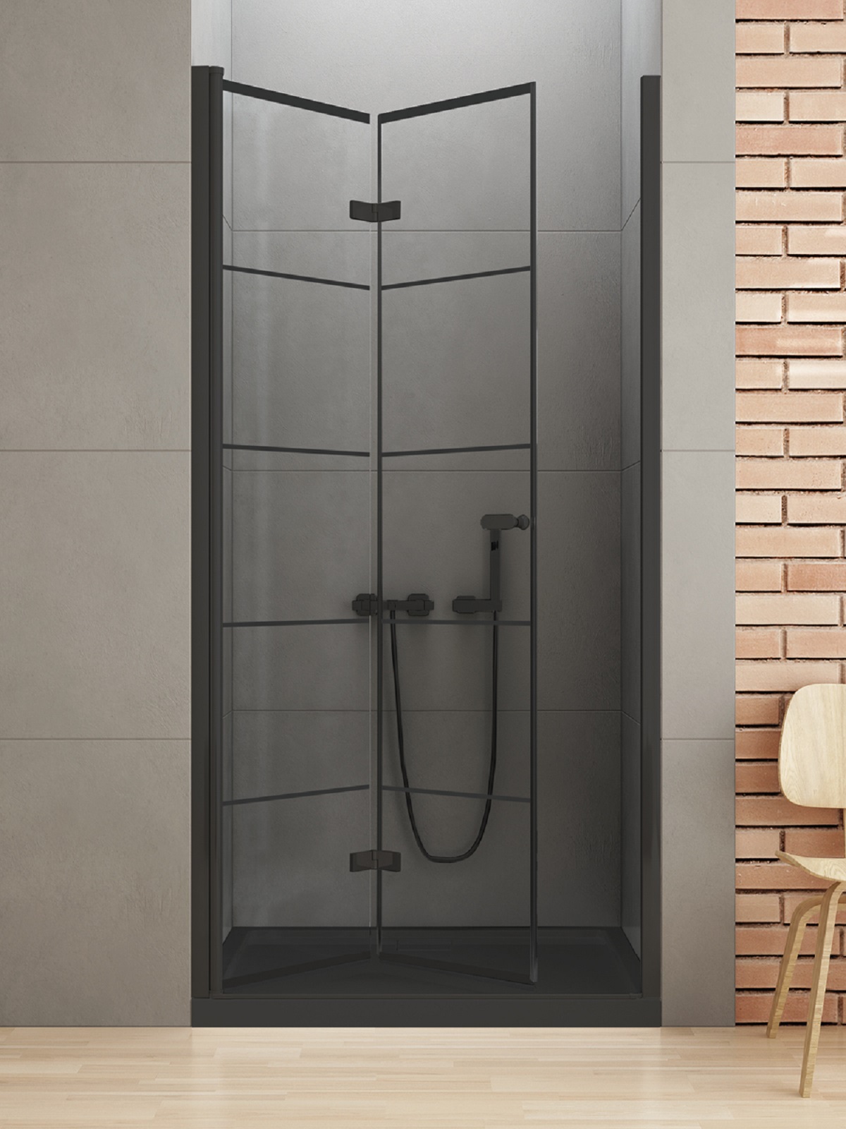 New Trendy New Soleo Black drzwi prysznicowe 90 cm składane czarny mat/szkło ze wzorem D-0283A